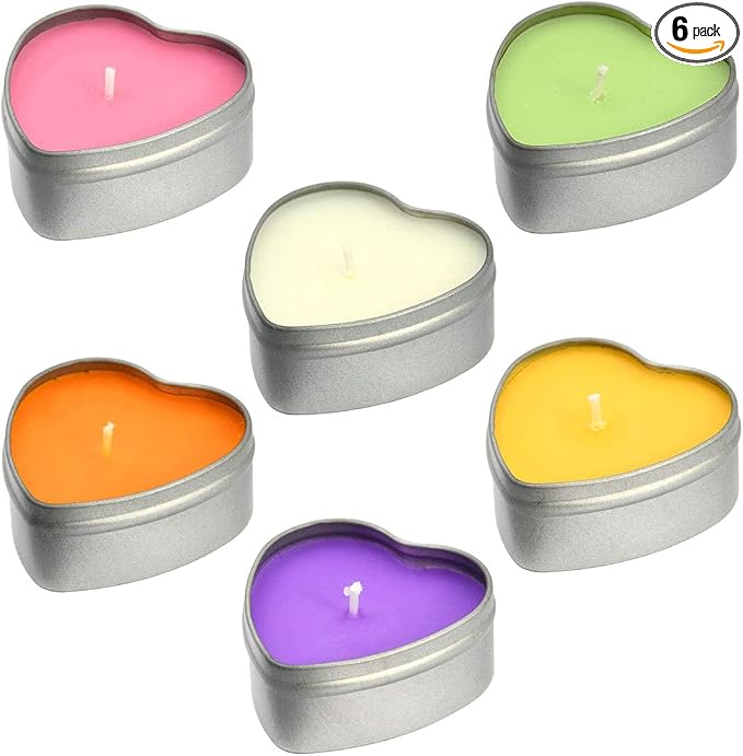 DEYBBY Scented Soywax Tea Light Candles, Big Size Heart Shaped Aromatherapy Candle - 6 Hours Burn Time, Silver Metal Travel Tin, for Spa, Home Décor, Wedding and Valentine's Day…