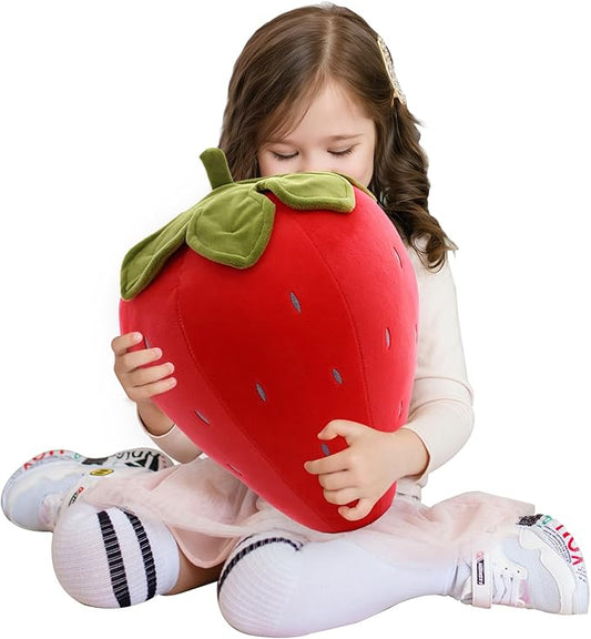 Cute Fruit Kids Pillow Stuffed Strawberry Plush Pillows Super Soft Girls Pillows Cushion Seat for Kids Toys (Red,23.6''/60cm)1 Count (Pack of 1)