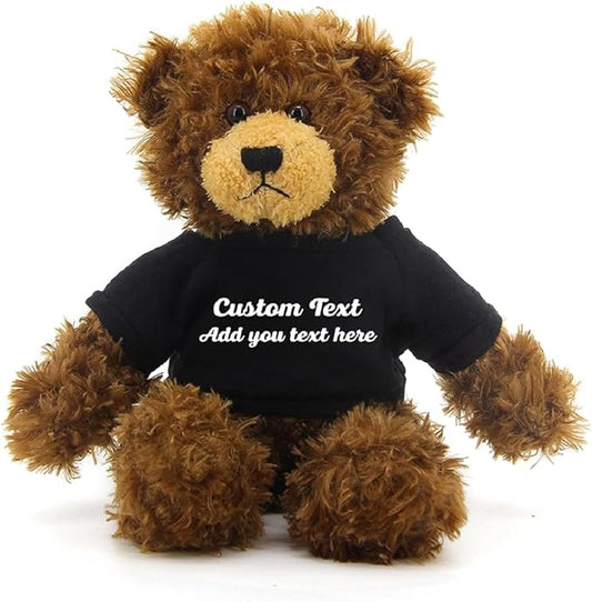 Customized Chocolate Brandon Bear - 12 inch Personalized Stuffed Bear Plush Toy - Perfect Custom Shirt Bear Gift for Graduation Valentines Graduation Easter Holidays (Black Shirt)