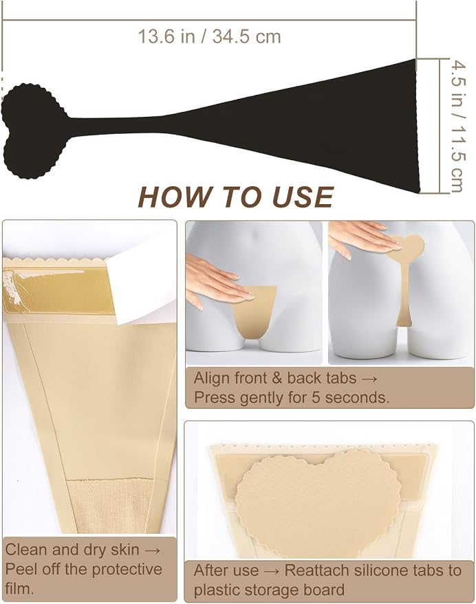Adhesive C-String Thongs 2-Pack Invisible Underwear for Women with VPL-Free Design Reusable No Belt Thong
