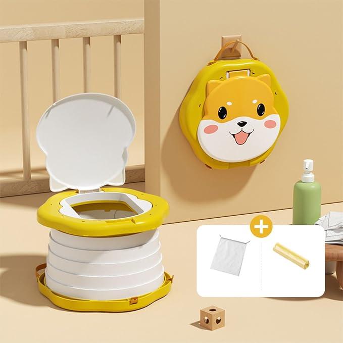 Portable Foldable Travel Potty Seat for Toddler, Training Toilet Seat Emergency Toilet for Car, Children Toilet with Splash Guard for Toddler Travel, Camping, Indoor and Outdoor Use Yellow
