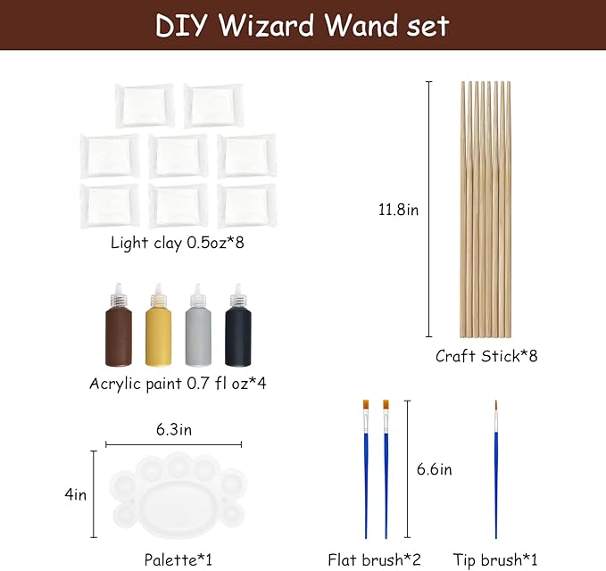 Magic Wand Making Kit for Kids Adults DIY Craft Set Wizard Birthday Party Supplies Make Your Own 8 Wands (24-Piece)