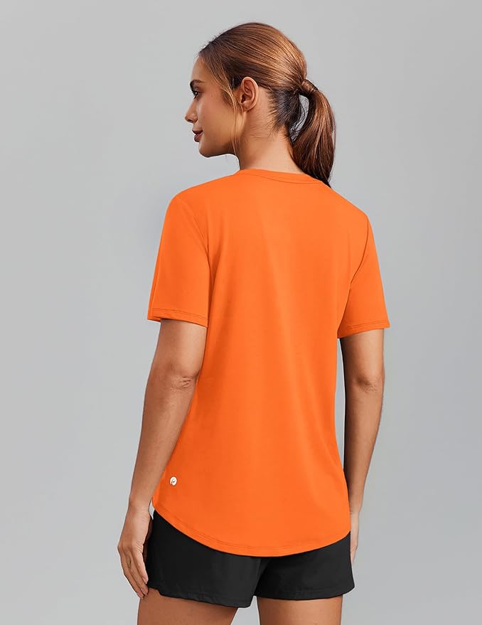 PINSPARK Soft Workout Tops for Women Short Sleeve V Neck Moisture Wicking UPF 50+ Sun Protection Quick Dry Gym Shirts