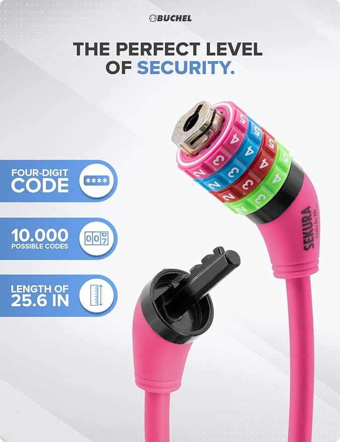 Büchel Bike Locks Cable for Kids - Colorful & Keyless - Secure Your Child's Bike - Easy-to-Use Bicycle Accessory, High Security 5 Digit Resettable Combination Coiling Bicycle Lock, Anti Theft