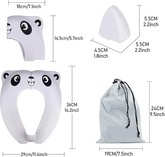 Travel Toddler Toilet Seat, Portable Toilet Training Seat for Kids, Foldable Toilet Seat Toddler in ABS Material with 8 Anti Slip Silicon Pads and 1 Carry Bag, White Panda
