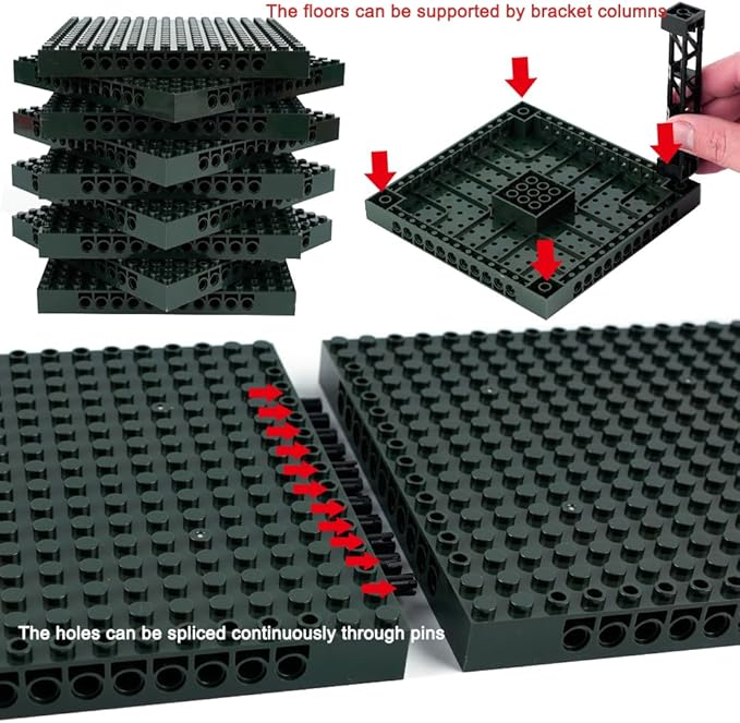 Claasic Brick 16x16 Plate 1/3 with Holes - Pixel Art Painting Base Pins Suppor Pillar Accessories Pack,Building Block Bulk Parts and Pieces Sets,Compatible with 65803(Green)