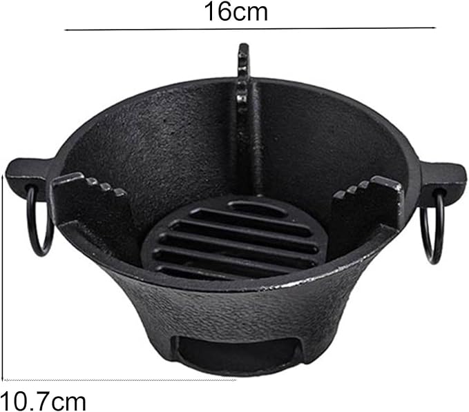 Cast Iron Charcoal Stove, Thick Base for Even Heat, Portable Korean BBQ Grill for Camping and Outdoor Picnics(16cm)