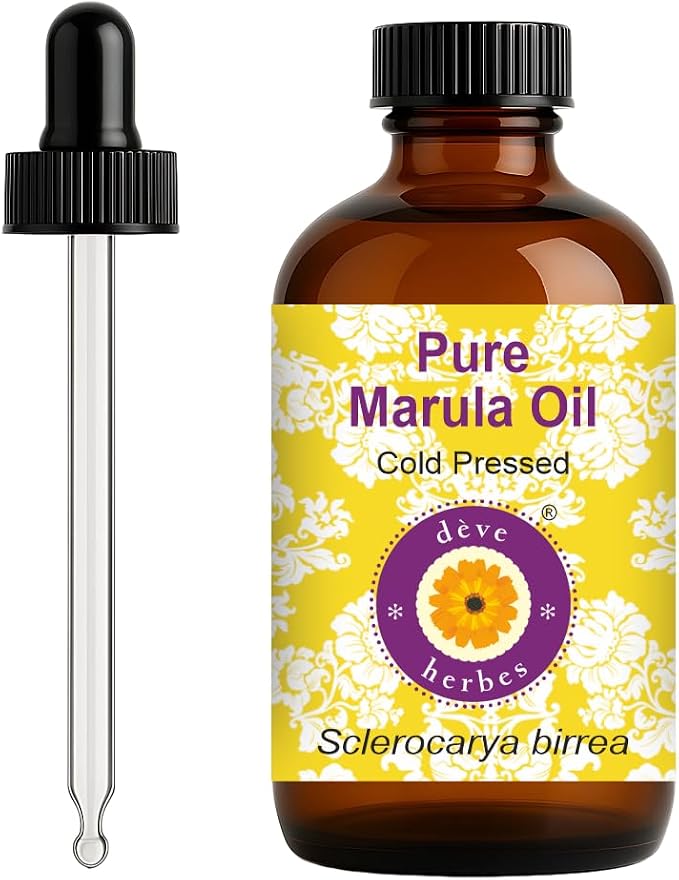 dève herbes Marula Oil (Sclerocarya birrea) with Glass Dropper | Cold Pressed | Pure | Natural | For Diluting Essential oils | For Skin & Massage | Non-Sticky| Lightweight| Unisex | 120ml (4 oz)