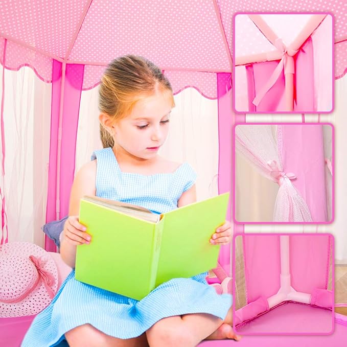 wilwolfer Princess Tent for Girls with Large Star Lights, Kids Play Tent Large Space Playhouse for Children Indoor Games, Gift Toy for Kids Girls & Boys