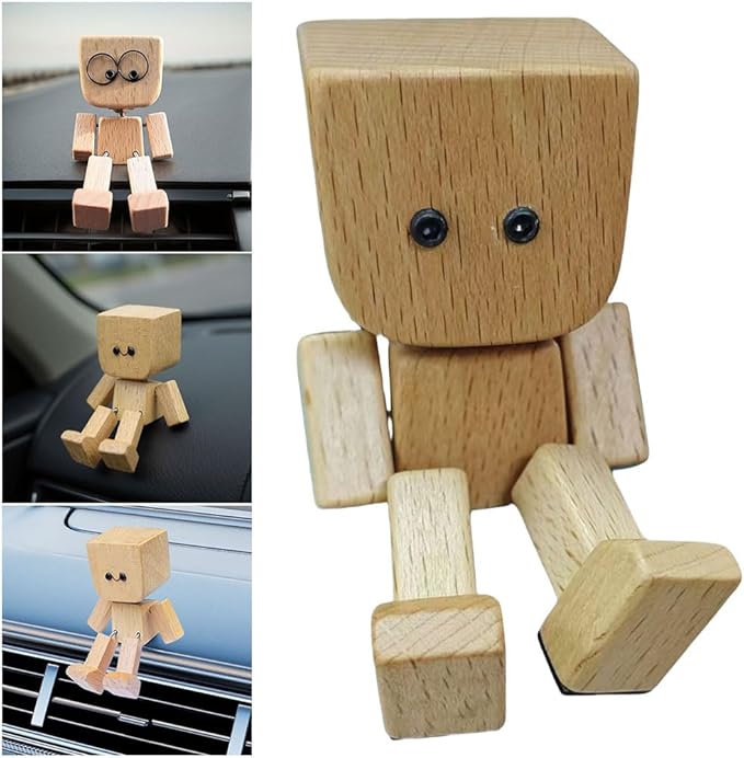 Charming Little Wooden Figure That Sways with 12PCS Expressions, Handmade Shaking Feet Wooden Car Dashboard Decorations or Dashboard, Office, Gifts-2pcs