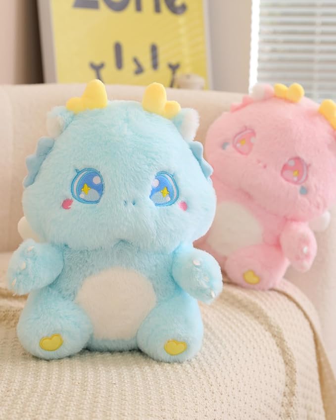 MUPI Cute Dragon Plush Toy Kawaii Stuffed Animals Soft Dinosaur Plush Pillows for Girls Boys Kids Adults, Beige (11 Inch)