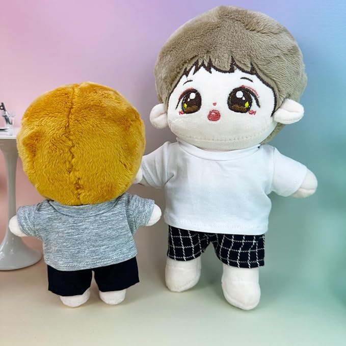 Plush Doll Clothes Solid Color T-Shirt Pants Dress Up Accessories for 10cm 15cm-17cm 20cm Doll (A1, 15cm-17cm)
