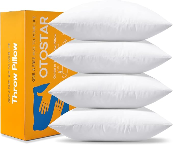 OTOSTAR Pack of 4 Throw Pillow Inserts, 20 x 20 Square Cushion Inner Soft Fluffy Plump Stuffer Cushion Pads White Decorative Pillow Inserts
