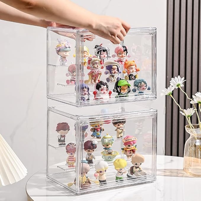 3 Tiers Clear Display Case with Lights, Acrylic Storage Organizers Box with Magnetic Door, Acrylic Dustproof Showcase for Collectibles Action Figure