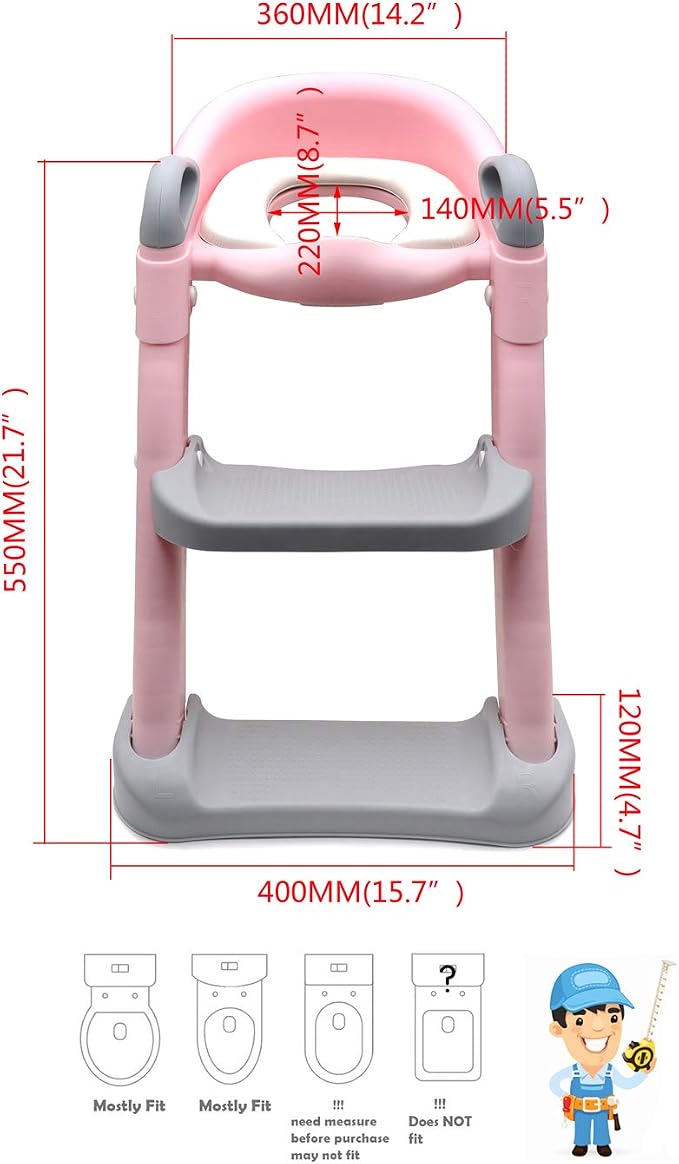 SMT- Classic Potty Training Toilet Ladder Seat With Upgraded Cushion Step Stool Ladder Toilet Chair/Toilet Trainer for Baby Toddler Kids Children In Pink [P/N: ET-BABY002-PINK-C]