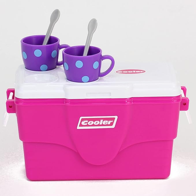 Sophia's Pretend Play Food & Picnic Toy Playset for 18 inch Girl Dolls with Cooler & Tea Party Accessories, Hot Pink