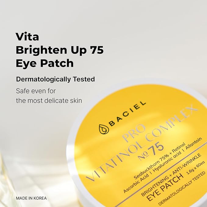 BACIEL - 75% Sea Buckthorn with Retinol under Eye Hydrogel mask for Dark circles, Wrinkle and puffy eyes - PRO VITATINOL COMPLEX