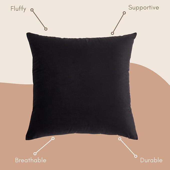 Solid Color Velvet Throw Pillow with Insert Included (Black, 18"x18"), Decorative Pillow for Sofa, Couch, Bed, Chair Cushion