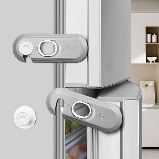 5 Pack Child Proof Refrigerator Lock, Baby Proofing Cabinet Locks, Oven Lock Child Safety. Adhesive Fridge Locks for Kids, Dishwasher, Cupboard, Closet Doors - No Drilling or Tools (Grey)
