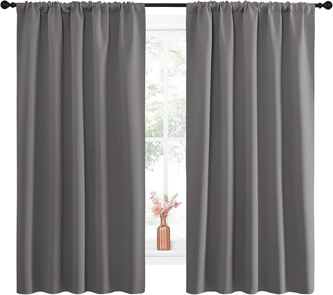 NICETOWN Blackout Curtain Panels for Window - Energy Efficient & Noise Reducing Thermal Insulated Rod Pocket Blackout Drapes/Draperies for Living Room (Grey, 2 Panels, W52 inches x L63 inches)