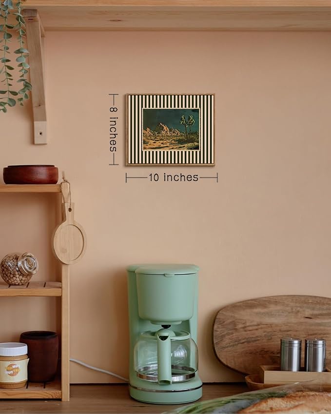 ZZLWBKGL Desert Canvas Art Boho Framed Wall Art for Living Room 8x10in | Vintage Western Artwork Southwestern Cactus Picture Mid Century Striped Paintings for Bedroom Study