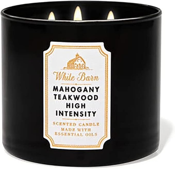 Bath and Body Works, White Barn 3-Wick Candle w/Essential Oils - 14.5 oz - 2021 Core Scents! (Mahogany Teakwood)