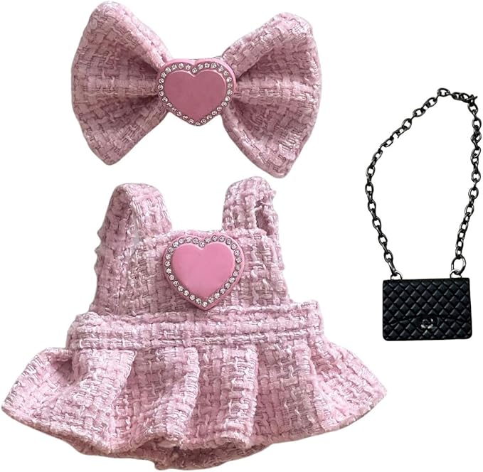 15-17cm Doll Clothes for Labb Rabbit Bunny, Luxury Chic Doll Clothing Bowknot+Dress+Handbag ,Fashionable Elegant Outfit for Dress up, Doll Costume Cosplay Fashion Dresses -Pink