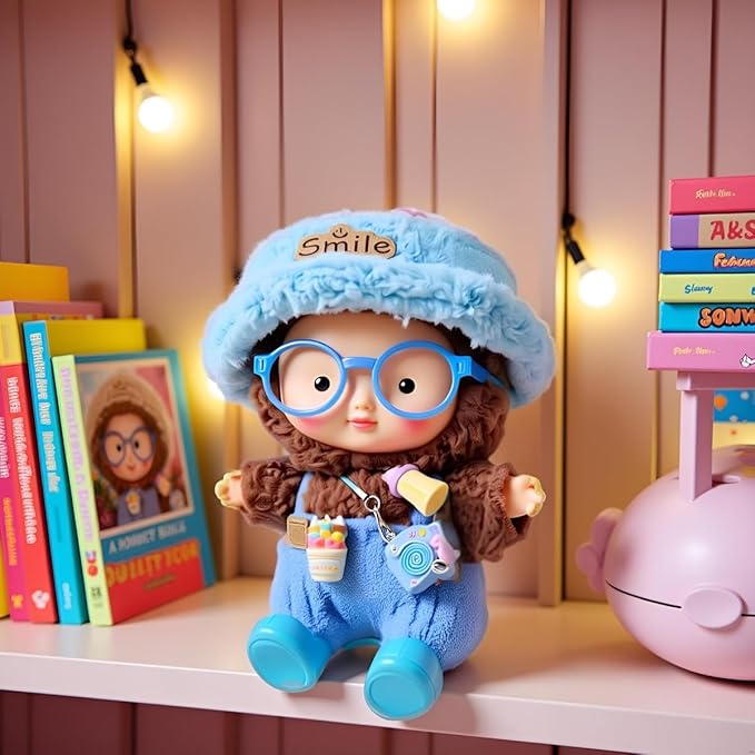 Doll Clothes Outfit and Accessories Suitable for 17cm Dolls, 5 Piece Set Romper Hat Camera Backpack Glasses Shoes (No Doll) Blue