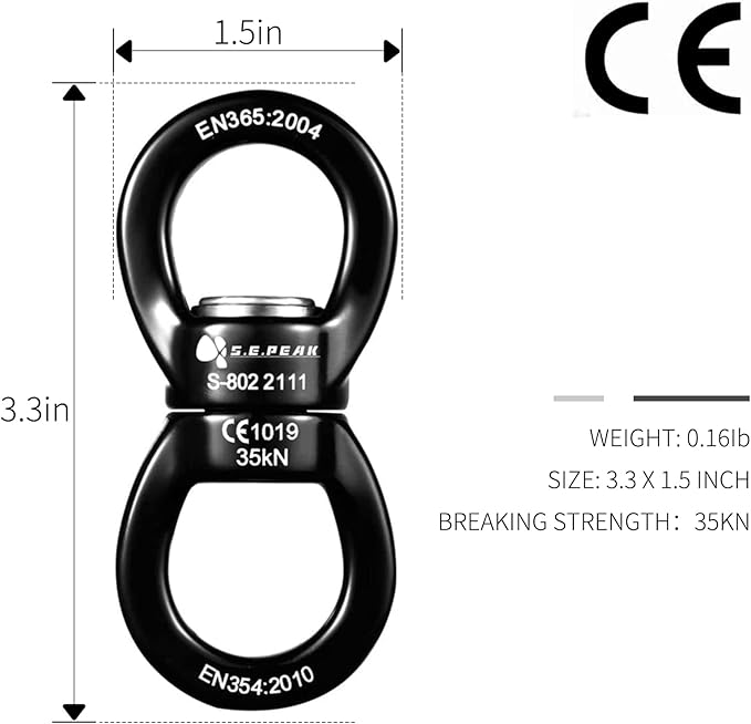 35kN Swing Swivel, CE Certified 360°Rotational Device, Silent Hanging Accessory for Tree Swing, Aerial Dance