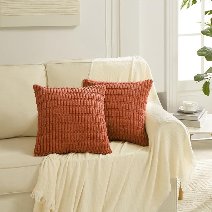 Fancy Homi 4 Packs Decorative Throw Pillow Covers for Living Room Couch Bed, Modern Farmhouse Boho Home Décor Accent Cushion Case, 22" x 22", Burnt Orange