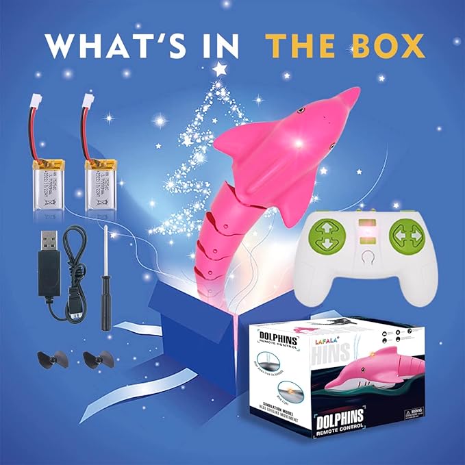 Pink Remote Control Dolphin Toy 2.4G High Simulation Cartoon Dolphin Remote Control for Swimming Pool Bathroom Great Gift RC Boat Shark Toys for 6+ Year Old Boys and Girls (with 2 Batteries)