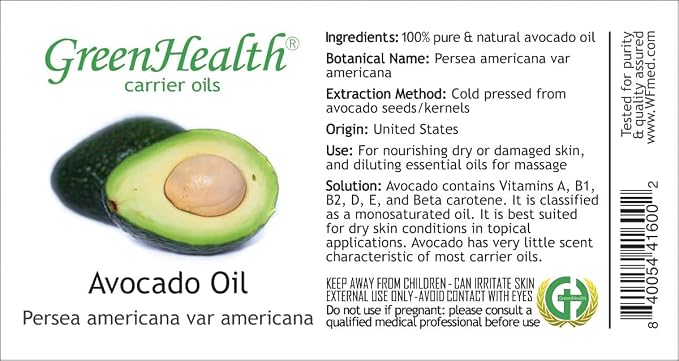 Avocado Carrier Oil – 16 fl oz (473 ml) Plastic Jug w/Cap – 100% Pure Carrier Oil - GreenHealth