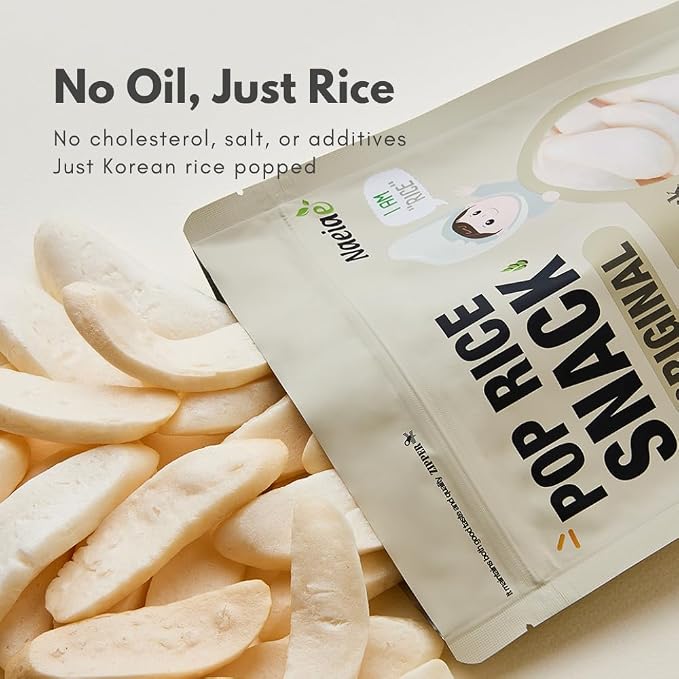 Naeiae Pop Rice Baby Snack, 100% Korean Rice, Air-Popped, 6M+ (Pack of 5) | Organic Rice Puffs for Babies & Toddlers 6+ Months | Oil/Sugar-Free, Just Rice | Clean Ingredients | Teether Cracker Food