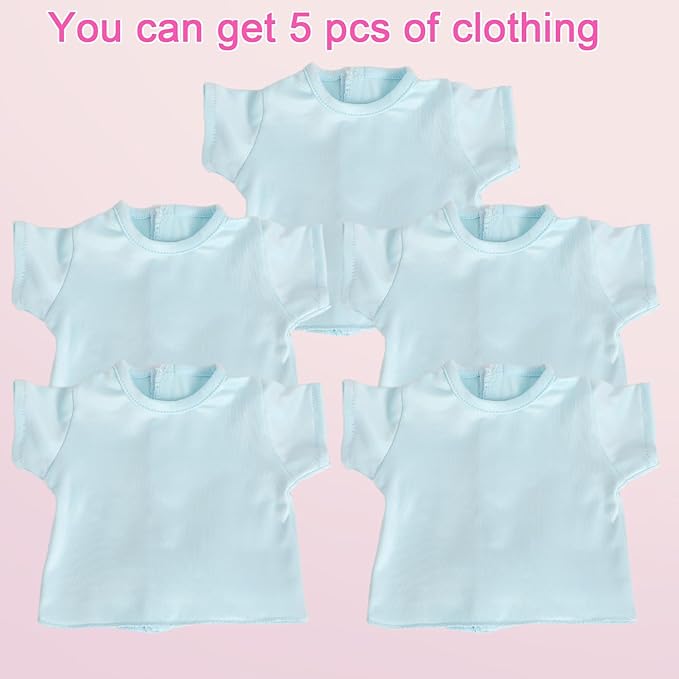 5-Piece Light Blue T-Shirts for 17-18 Inch Dolls / DIY Customizable Plain Tees (Blue)
