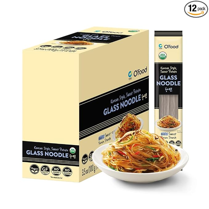 Premium Organic Glass Noodles – [12 Pack - 42oz] – Gluten-Free | Sugar Free | Korean Sweet Potato Vermicelli | Vegan & No Sodium | Low-Calorie Rice & Pasta Alternative for Stir-Fry, Soup & Asian Recipes - O’food