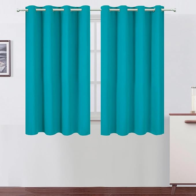 LEMOMO Blackout Curtains 66 x 54 Inch Long Teal Curtains Set of 2 Panels Room Darkening Curtains for Bedroom and Living Room