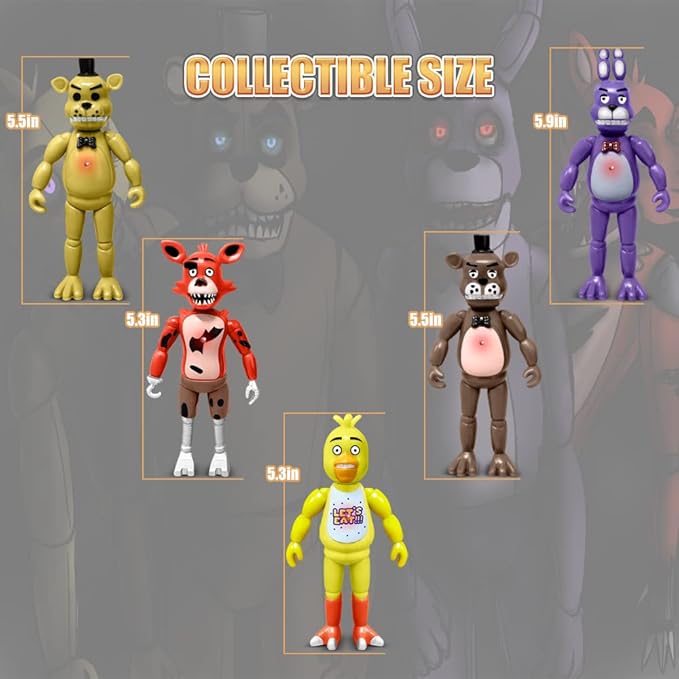 Action Figures Set, 5 Pcs Action Figures Toys, 5.5 Inches Movable Joints Collectible Toys Set with Light for Toys Dolls Gifts Cake Toppers