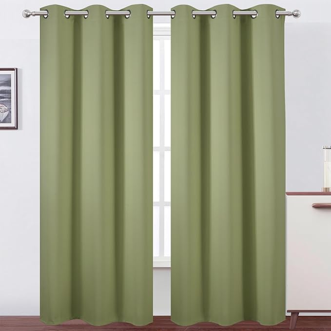 LEMOMO Sage Green Thermal Blackout Curtains/42 x 84 Inch/Set of 2 Panels Room Darkening Curtains for Bedroom