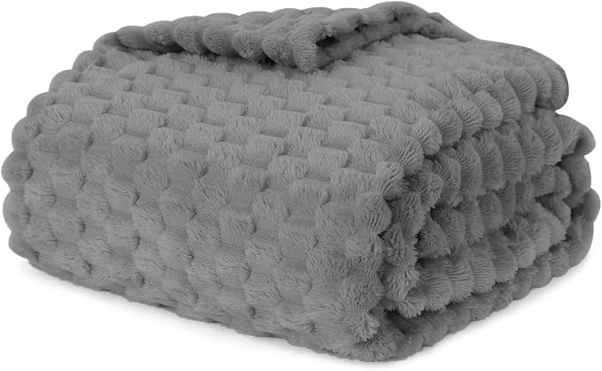 Puncuntex Grey Throw Blanket 90"×90" inches Fuzzy 3D Jacquard Decorative | Flannel Fleece Super Soft Plush Cozy Blanket for Couch Sofa Chair Lightweight