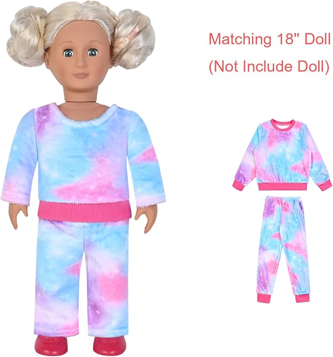 QPANCY Matching Doll & Girls Fleece Pjs Set kids Fall Winter Long Sleeve Sleepwear 2 Piece Pajamas