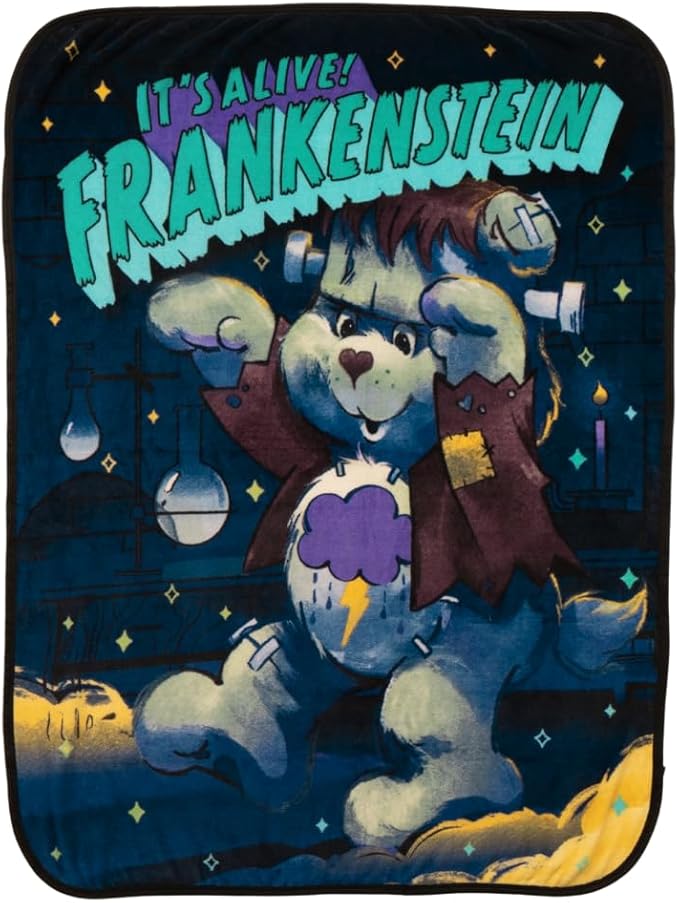 Care Bears X Universal Monsters Frankenstein Bedding Super Soft Plush Throw, 46 in x 60 in, (Officially Licensed Product) by Franco Collectibles
