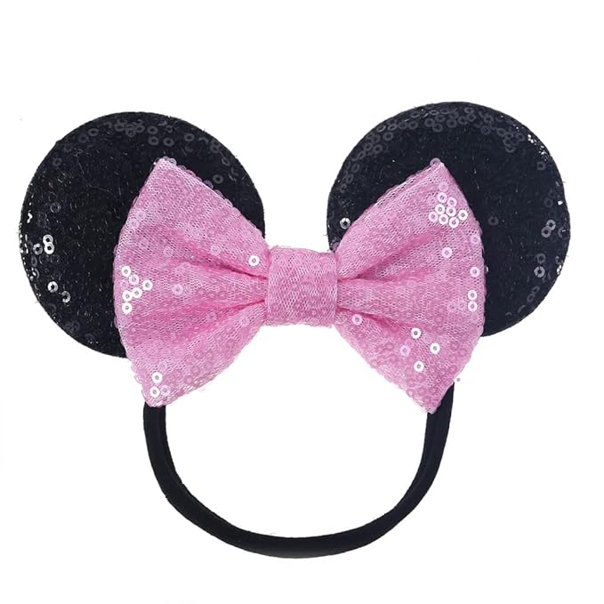 JIAHANG Mouse Ear Headband with Sequin Bow, Soft Elastic Hair Bow Hair Band, Party Headwear for Baby Girls Newborn Infant Toddlers, kids, Gilrs