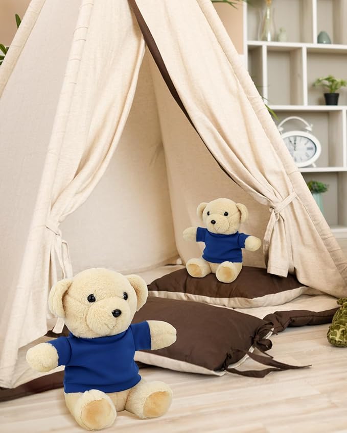 4 PCS Stuffed Bear Basic T Shirt Clothes for 12-15.7 Inch, T Shirt Classic Crew Neck Bear, Cute Tiny Clothes DIY Bear Toy (for 12-15.7 Inch,Blue)