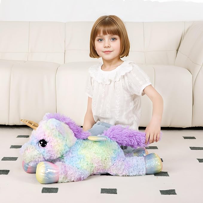 FFxiong 24 Inch Rose Rainbow Colors Unicorn Stuffed Animal Plush Toy with Wings Soft Cute Large Unicorn Plushies Animals Pillow Gift for Children Boy Girl Kids Valentine Birthday Decorations