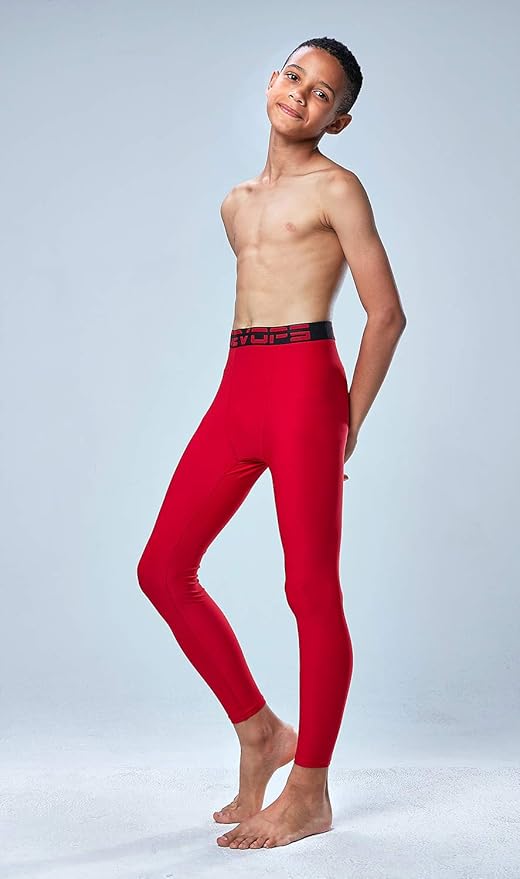 DEVOPS 2 Pack Youth & Boys Thermal Compression Baselayer Sport Tights Fleece Lined Pants & Long Sleeve Top