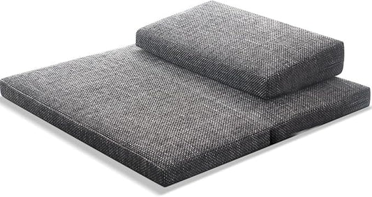 Portable Foldable Meditation Cushion Mat Set with Washable Cotton Linen Cover, Larger Yoga Mat Bolster Floor Pillows Seating for Adults Meditation Accessories grey-80CM, Gray