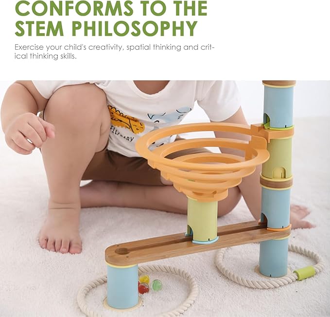Marble Runs Building Toy, Bamboo Construction Toy Set with Ball, Simple Maze Toy Suitable for Age 4+ Children
