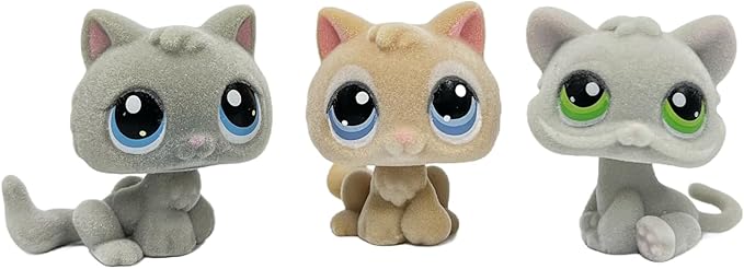 3pcs/Set Custom Flocked Pet Shop Toys Short Hair Cat Kitten Collie Great Dane Cocker Spaniel Dachshund Puppy Dog OOAK Compatible with LPS (#47 and #66 and #88)