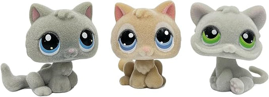 3pcs/Set Custom Flocked Pet Shop Toys Short Hair Cat Kitten Collie Great Dane Cocker Spaniel Dachshund Puppy Dog OOAK Compatible with LPS (#47 and #66 and #88)