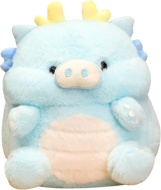 MUPI Cute Dragon Pig Plush Toy Kawaii Stuffed Animals Soft Dinosaur Plush Pillows for Girls Boys Kids Adults, Blue (11 Inch)
